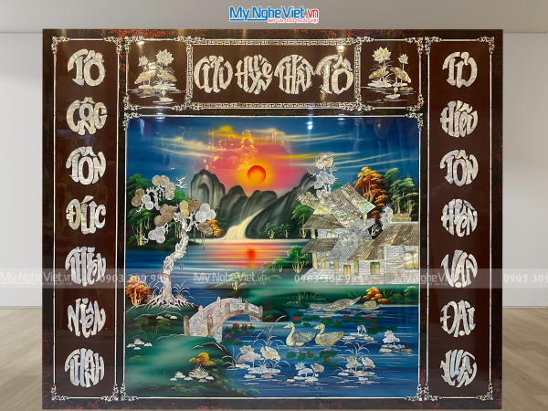 Liễn sơn mài - Cửu huyền thất tổ cẩn ốc cao cấp