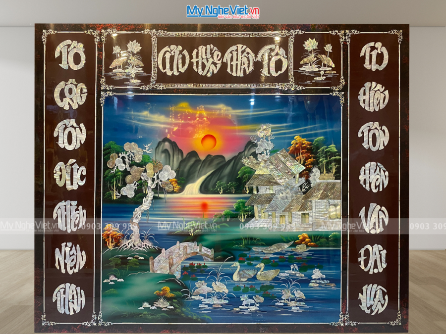 Liễn sơn mài - Cửu huyền thất tổ cẩn ốc cao cấp