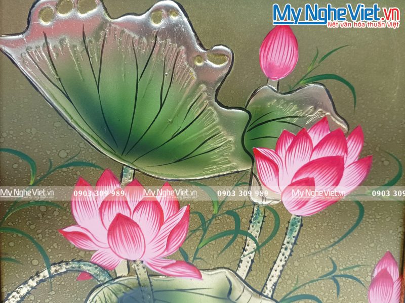 Tranh hoa Sen vàng – Tranh sơn mài Cao Cấp 28x38cm - Ảnh 2