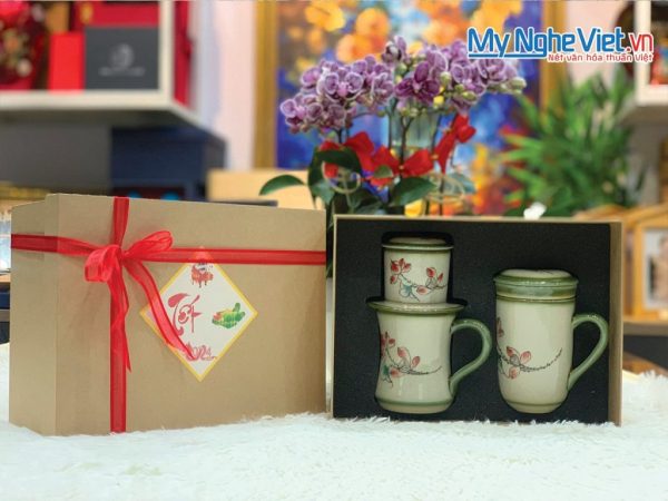 Combo Ly Lọc Trà Và Phin Cafe Vẽ Sen Cao Cấp