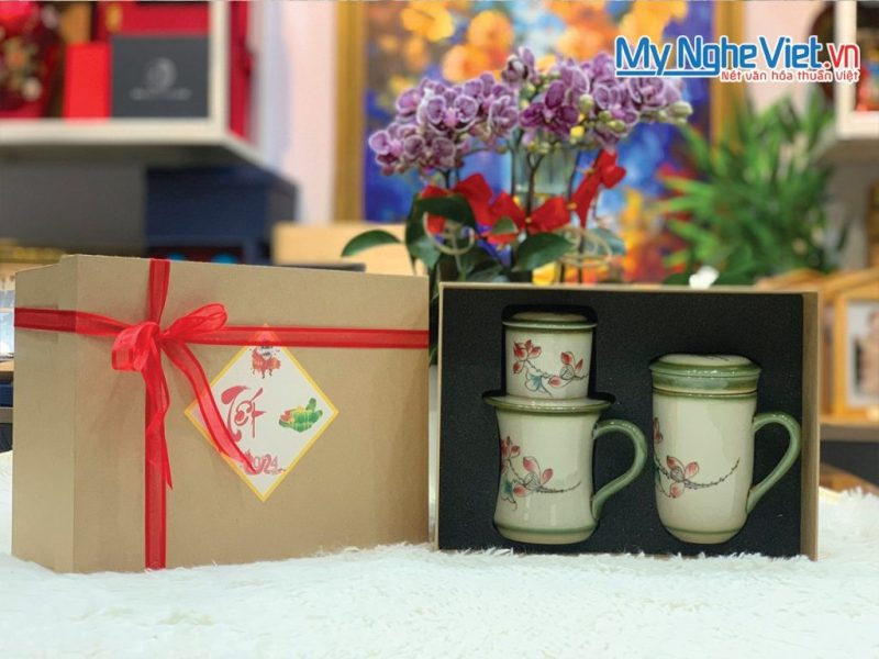 Combo Ly Lọc Trà Và Phin Cafe Vẽ Sen Cao Cấp