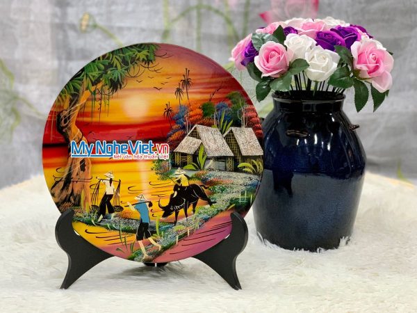 Tranh Đĩa Sơn Mài Cảnh Đồng Quê MNV-TSM505
