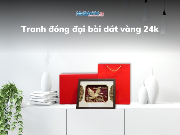 Tranh đại bàng dát vàng để bàn 24k