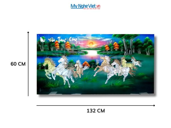 Tranh Sơn Mài Mã Đáo Thành Công Cẩn Ốc Nền Xanh