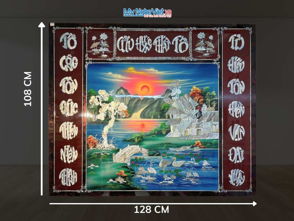 Liễn Cửu Huyền Thất Tổ - Liễn Thờ Sơn Mài 108x128cm Khảm Ốc Biển, Ốc Xà Cừ SMA195/1112