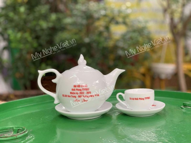 Bộ Bình Trà Dáng Bưởi cành In Logo - Ảnh 2