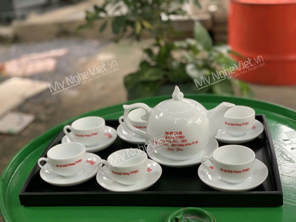 Bộ Bình Trà Dáng Bưởi cành In Logo