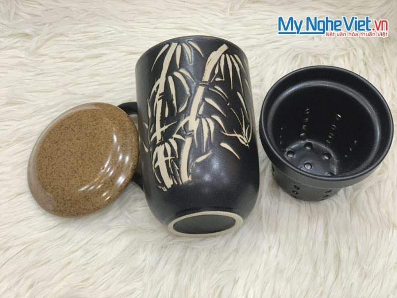 Combo Ly Lọc Trà Và Phin Cafe Vẽ Lá Trúc Nâu Cao Cấp - Ảnh 2