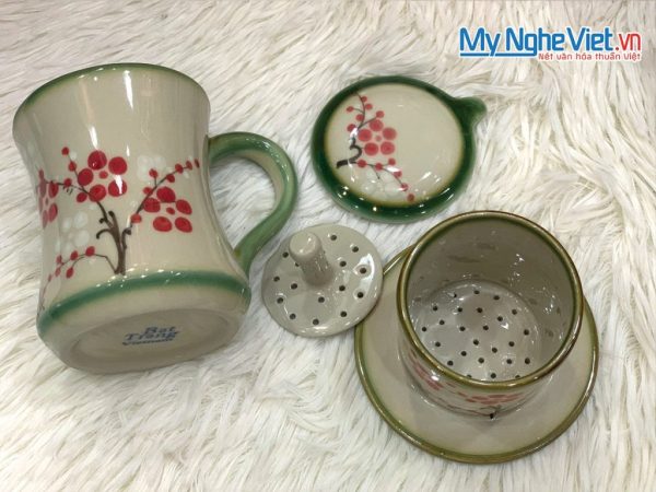 Combo Ly Lọc Trà Và Phin Cafe Vẽ Hoa Anh Đào Cao Cấp