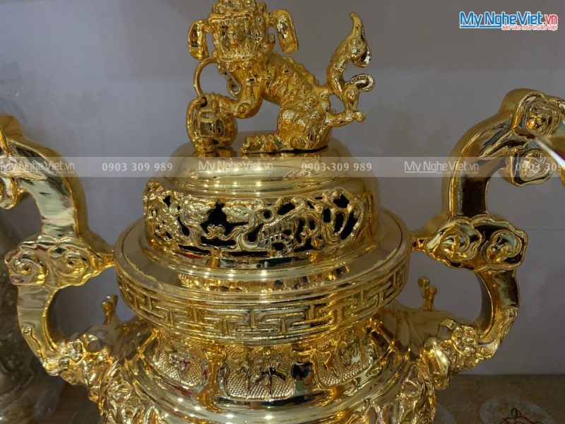 Bộ Lư (Đỉnh) Đồng Ngũ Sự Mạ Vàng