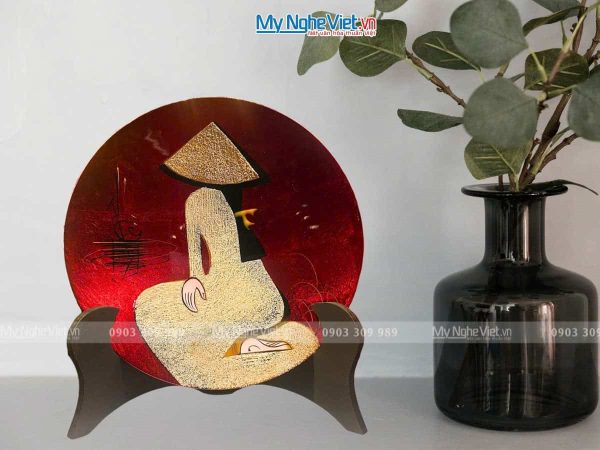 Tranh đĩa sơn mài cô gái quỳ nhiều mẫu D25cm TD25-Q