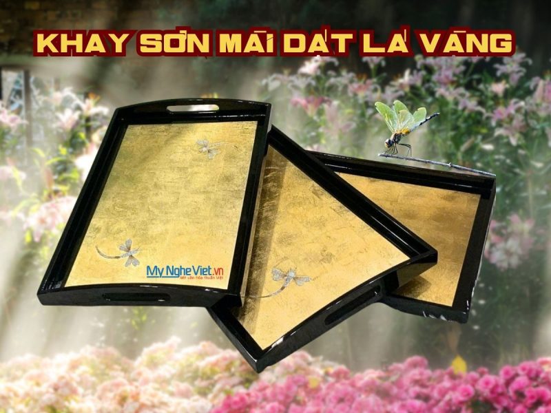 Khay sơn mài cao cấp chuồn chuồn nền vàng - Quà tặng doanh nghiệp