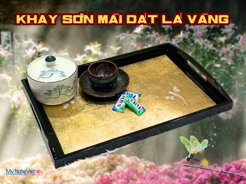 Khay sơn mài cao cấp chuồn chuồn nền vàng - Quà tặng doanh nghiệp - Ảnh 2