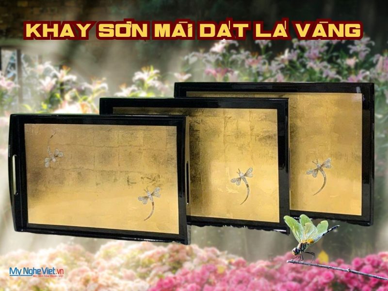 Khay sơn mài cao cấp chuồn chuồn nền vàng - Quà tặng doanh nghiệp - Ảnh 3