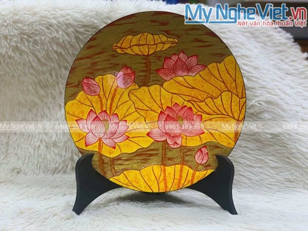 Tranh đĩa hoa sen hàng đặt cao cấp đắp nổi D30cm TDSMCCD30/4