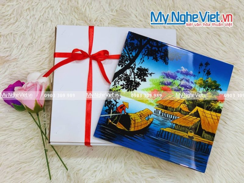 Tranh sơn mài vẽ cảnh đồng quê đủ mẫu 20x20 TSM223-3 - Ảnh 3