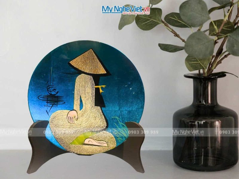 Tranh đĩa sơn mài cô gái quỳ nhiều mẫu D25cm TD25-Q - Ảnh 2