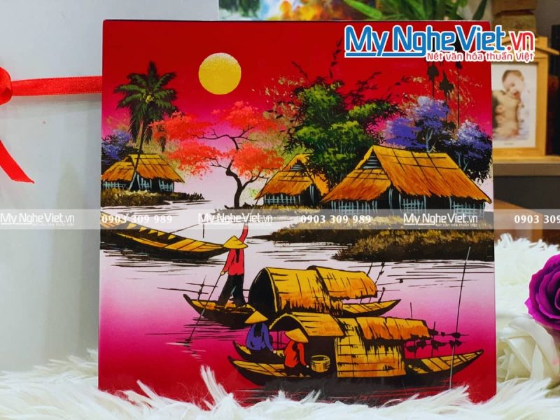 Tranh sơn mài vẽ cảnh đồng quê đủ mẫu 20x20 TSM223-3 - Ảnh 3