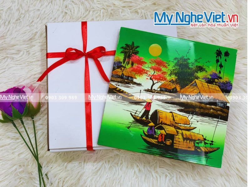 Tranh sơn mài vẽ cảnh đồng quê đủ mẫu 20x20 TSM223-3 - Ảnh 3