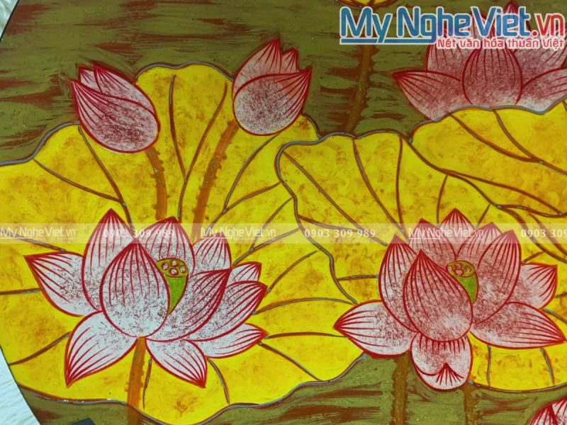 Tranh đĩa hoa sen hàng đặt cao cấp đắp nổi D30cm TDSMCCD30/4 - Ảnh 2