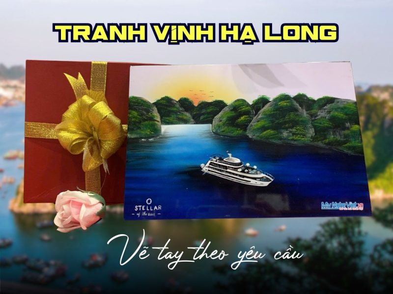 Tranh Cảnh Vịnh Hạ long vẽ tay - Quà tặng công ty
