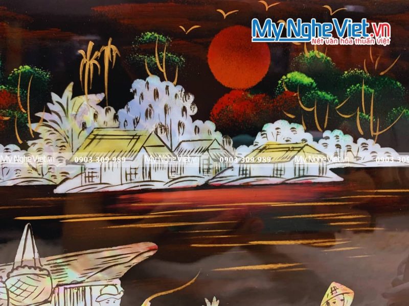 Tranh Sơn Mài Cẩn Ốc Đồng Quê Việt Nam TSM236-1 - Ảnh 2