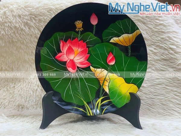 Tranh đĩa hoa sen hàng đặt cao cấp đắp nổi D30cm TDSMCCD30
