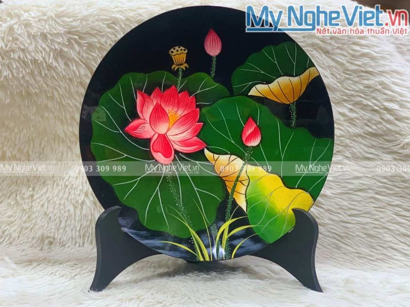 Tranh đĩa hoa sen hàng đặt cao cấp đắp nổi D30cm TDSMCCD30