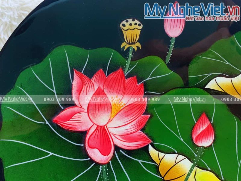 Tranh đĩa hoa sen hàng đặt cao cấp đắp nổi D30cm TDSMCCD30 - Ảnh 3