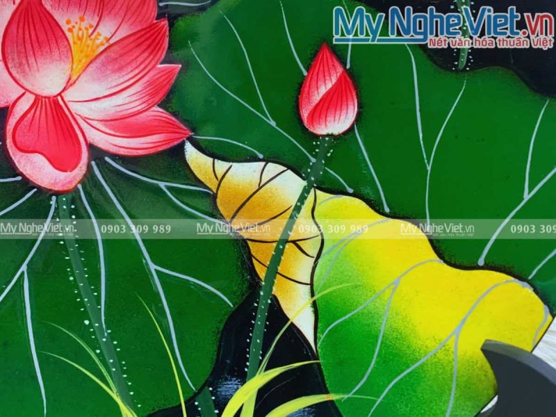 Tranh đĩa hoa sen hàng đặt cao cấp đắp nổi D30cm TDSMCCD30 - Ảnh 2