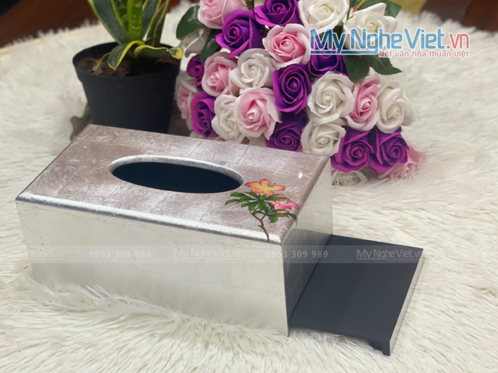 Hộp khăn giấy sơn mài in logo theo yêu cầu