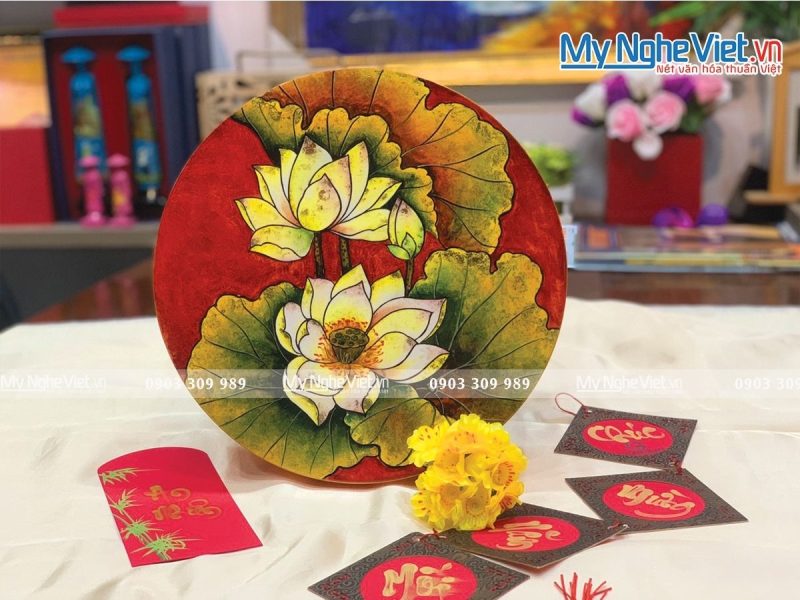 Quà tặng cao cấp - Hộp Mứt Tết Sơn Mài Vẽ Sen Cao Cấp - Ảnh 4