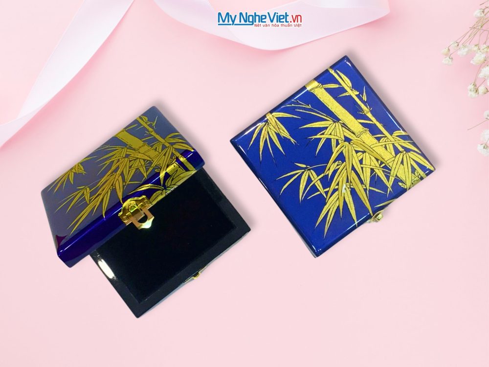 Hộp sơn mài tre trúc nền xanh