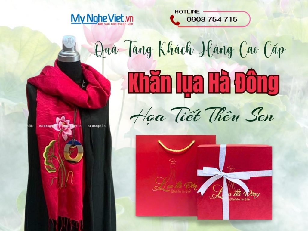 Khăn choàng cổ lụa Thêu Sen