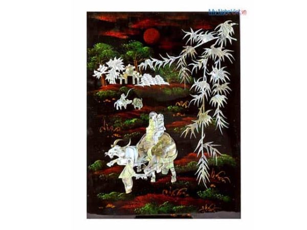 Tranh sơn mài đồng quê cẩn ốc chìm MNV-TSM343-1