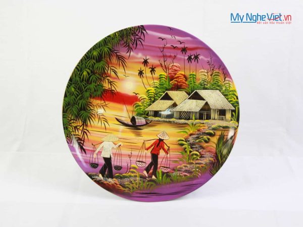 Tranh đĩa sơn mài phong cảnh đồng quê MNV-SMA463