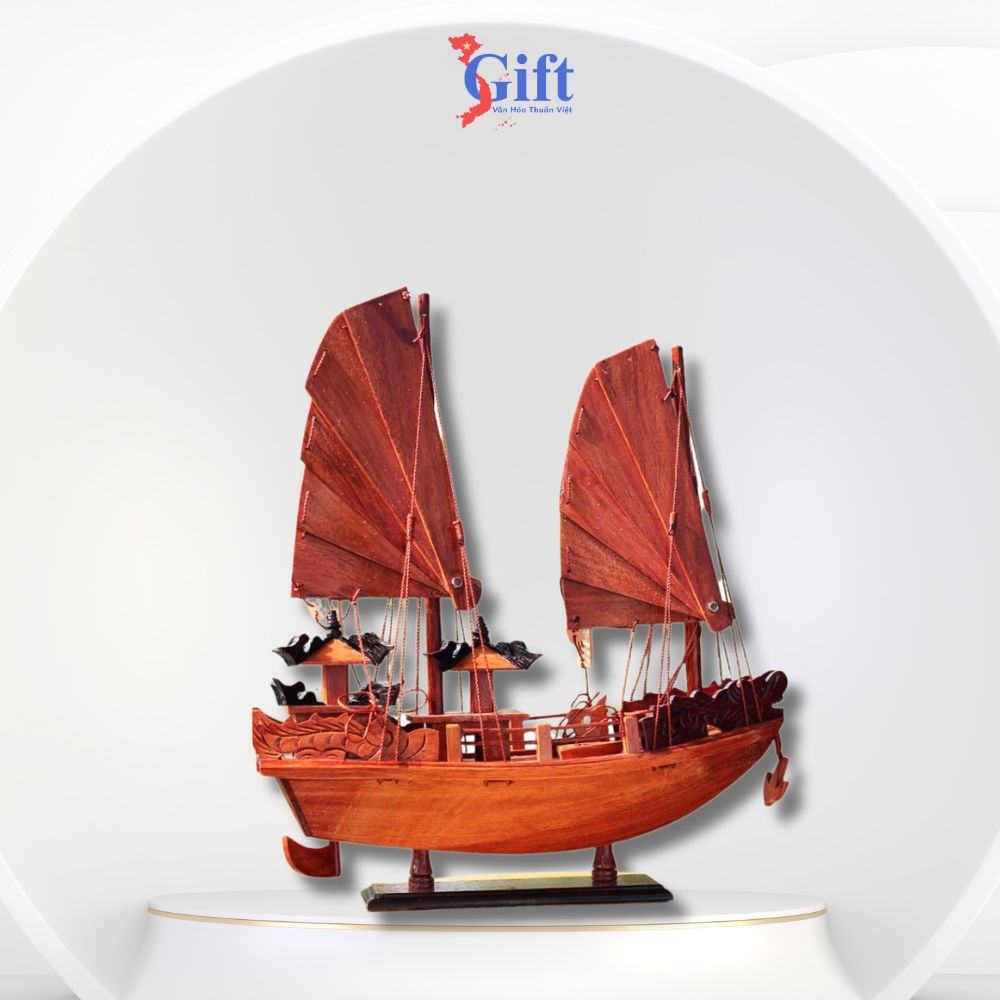 Ha Long Wooden Boat Model with Red Paper Gift Box