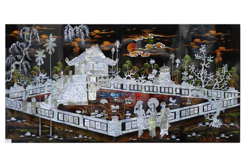 Tranh Sơn Mài Chùa Một Cột Nền Đen Chìm MNV -TSM33