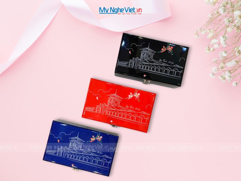 Hộp trang sức cao cấp vẽ Chợ Bến Thành nền đen