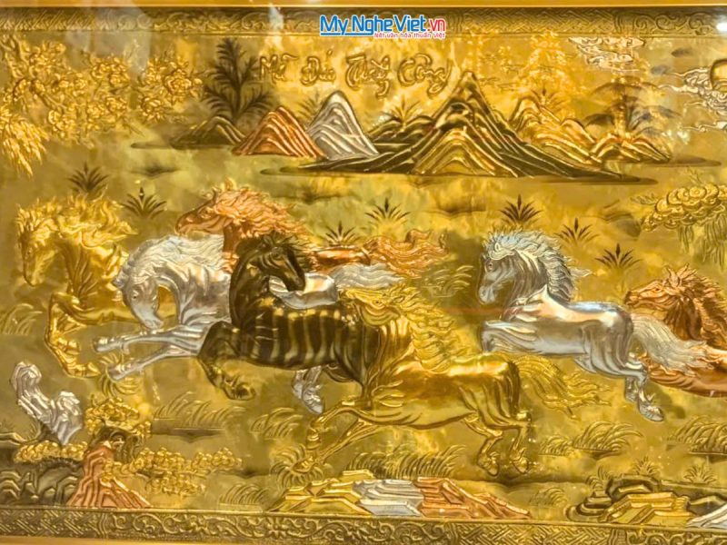 Tranh Đồng Mã Đáo thành công 90x170 khung vặn - Dát vàng 24k