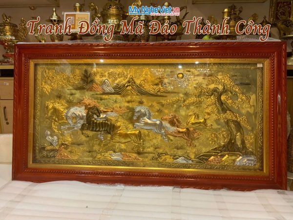 Tranh Đồng Mã Đáo thành công 90x170 khung vặn - Dát vàng 24k