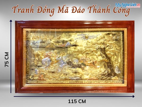 Tranh Đồng Mã Đáo thành công 90x170 khung vặn - Dát vàng 24k
