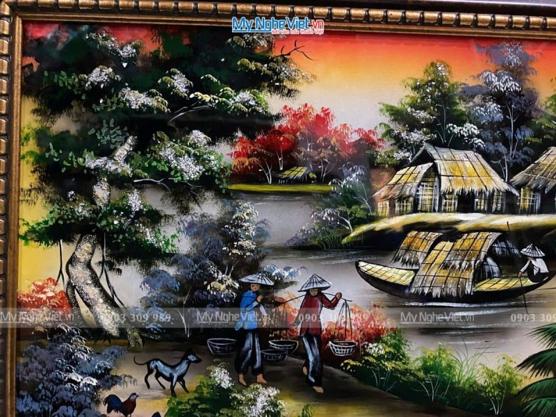 Tranh sơn mài đồng quê vẽ đủ mẫu 40x60cm có khung 50x70cm TSMTBL46K-1 - Ảnh 3