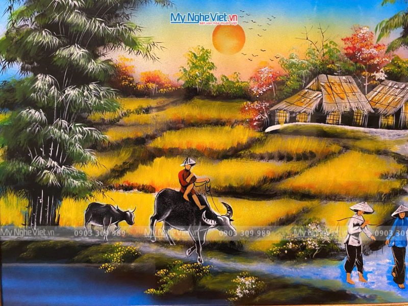 Tranh sơn mài đồng quê vẽ đủ mẫu 40x60cm có khung 50x70cm TSMTBL46K-4 - Ảnh 3