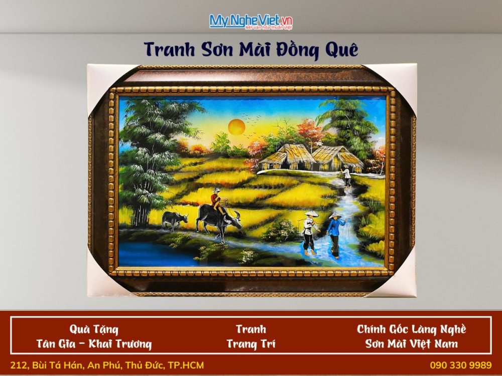 Tranh sơn mài đồng quê vẽ đủ mẫu 40x60cm có khung 50x70cm TSMTBL46K-4