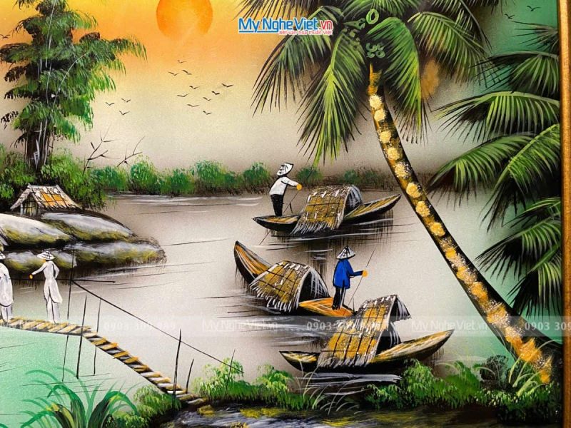 Tranh sơn mài đồng quê vẽ đủ mẫu 40x60cm có khung 50x70cm TSMTBL46K-3 - Ảnh 2