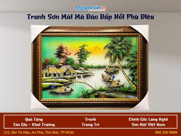Tranh sơn mài đồng quê vẽ đủ mẫu 40x60cm có khung 50x70cm TSMTBL46K-3