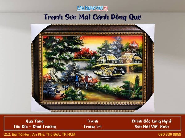 Tranh sơn mài đồng quê vẽ đủ mẫu 40x60cm có khung 50x70cm TSMTBL46K-1