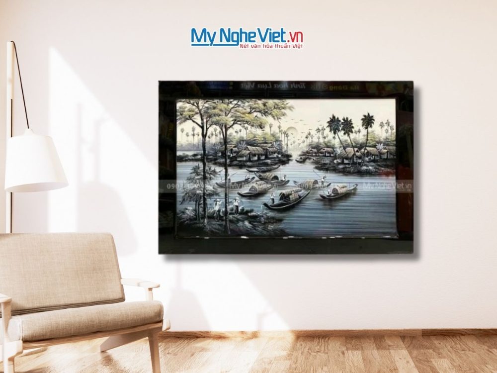 Tranh Sơn Mài Đồng Quê Vẽ Cao Cấp