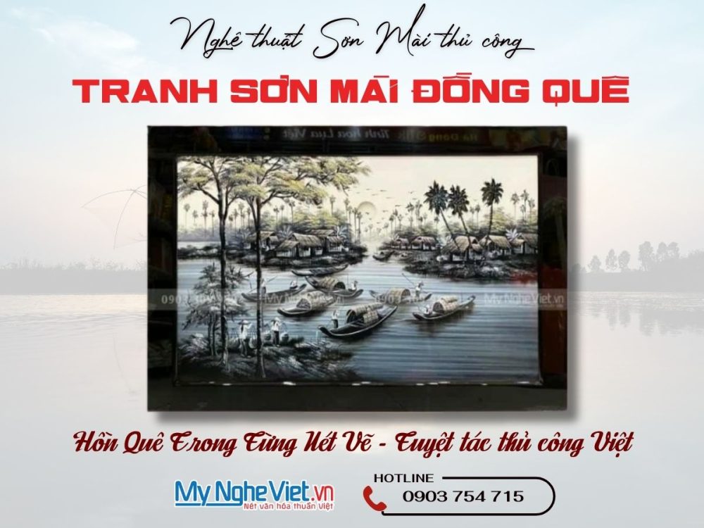 Tranh Sơn Mài Đồng Quê Vẽ Cao Cấp